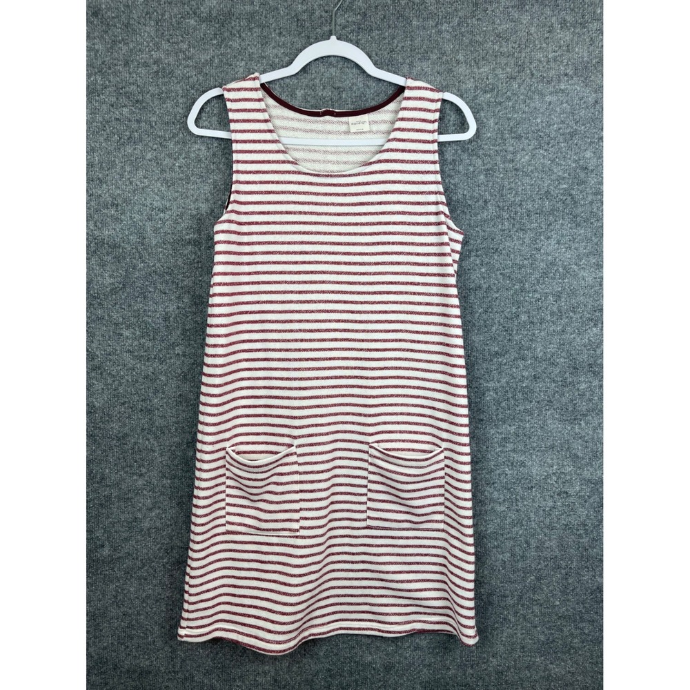 Kaileigh Stripe Shift Dress Womens M-L Maroon White Excellent Pockets Zipper‎